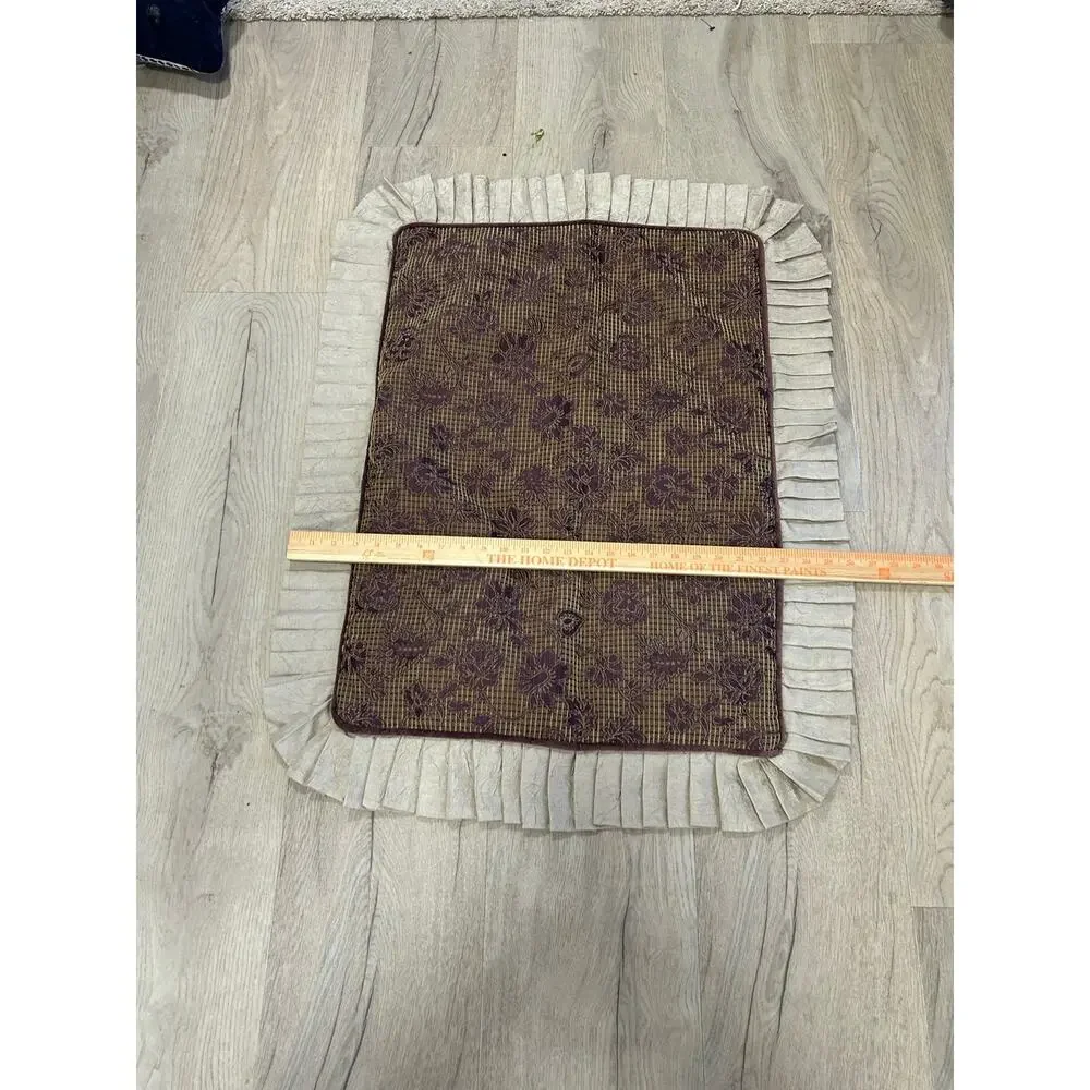 Purple Brown Floral Quilted Pillow Sham Pleated Ruffle Cottagecore Farmhouse